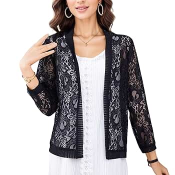 FindThy Women's Open Front Lace Cardigan Long Sleeve Floral